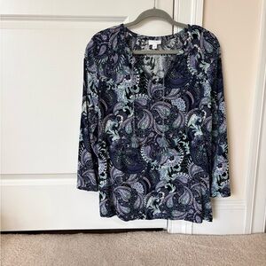 J. Jill Paisley Print Blouse - Navy and Lavender